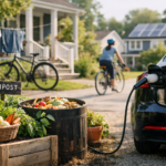 Climate actions like driving electric, biking, local food and solar panels